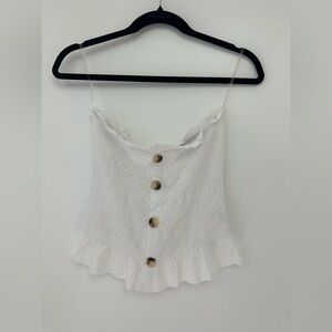 Style Envy White Button-Front Detail Strapless Top